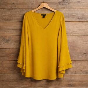 Alfani Woman 24W Luxe Lime Green Bell Sleeve V Neck Polyester Blouse